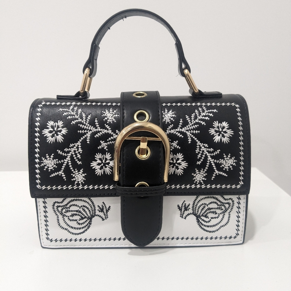 Embroidered Vegan Leather Bag